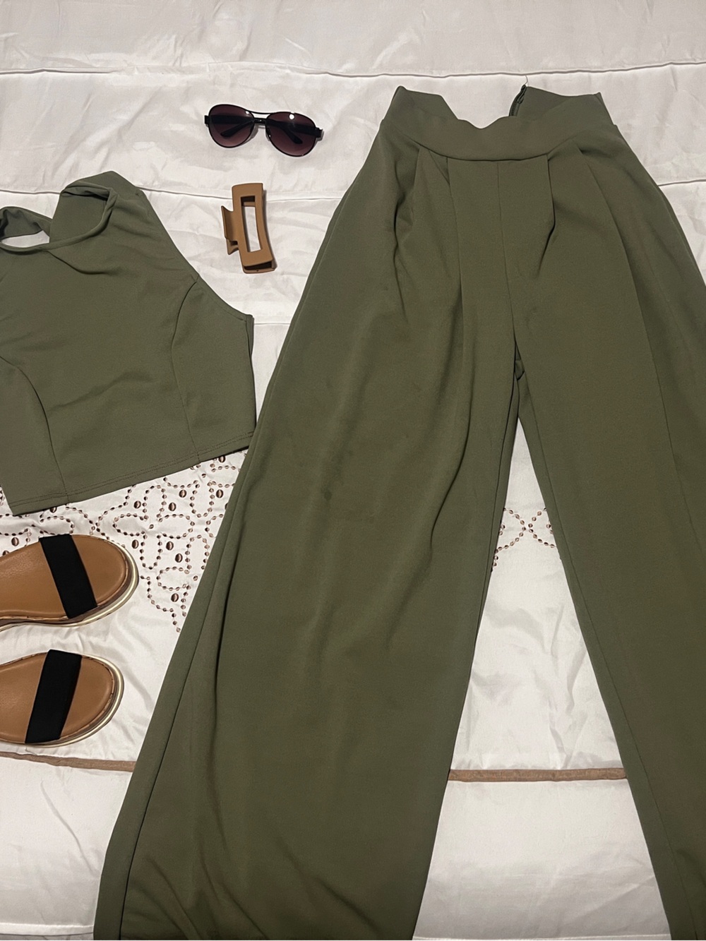 Fashion Nova Olive High-Waist Wide Leg Pants
